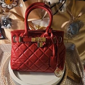 Red  Mini Quilted Badgley Mischka Crossbody  Handbag